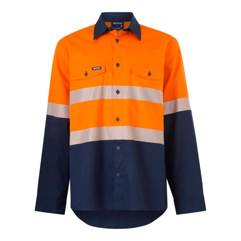 Size L Orange/Navy Long Sleeve Taped Shirt Hi Vis