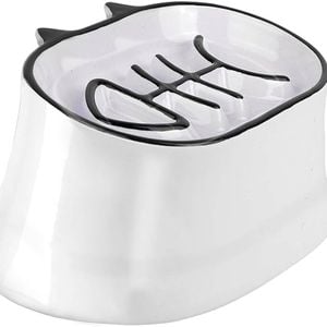 Elevated Slow Feeder Pet Bowl - Tilted Design for Cats & Dogs, Helps Prevent Black Chin, for Dry/Wet Food - White