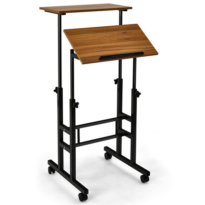 Costway Mobile Standing up Table Ergonomic Computer Desk Home Office Workstation, Walnut