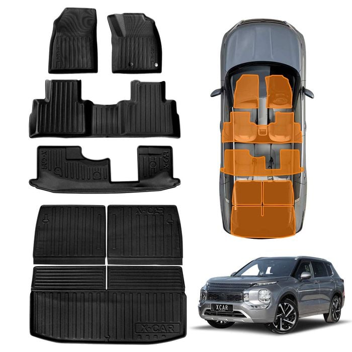 3 Pcs Boot Liners Floor Mats for Mitsubishi Outlander ZM 7 Seater 2021-Onwards TPE Cargo Luggage