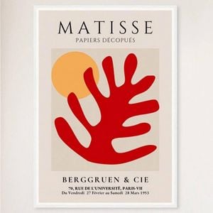 Galrie Henri Matisse Vintage Red Leaf Exhibition Print at Berggruen & Cie, White Frame, 70 x 100cm (28 x 40inch)