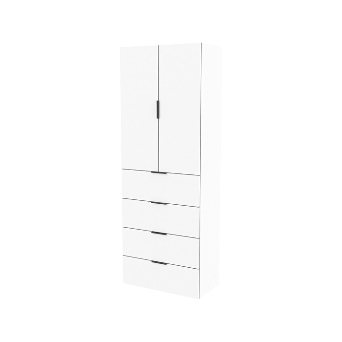 Lugna 2048 x 750 x 380mm White 3 Shelf 4 Drawer Double Door Storage Cabinet