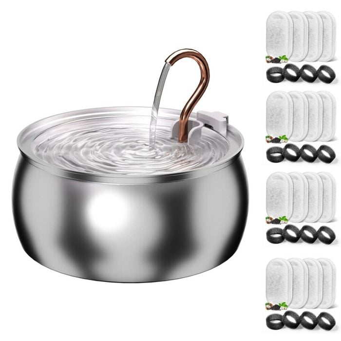 YES4PETS 4L Automatic Electric Pet Water Fountain Dispenser Dog Cat Stainless Steel 17x Filters