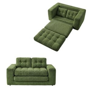 Ufurniture 142cm Convertible 2 Seater Sofa Bed W/ 2 Pillow Boneless Corduroy Loveseat Floor Sleeper Sofa Green