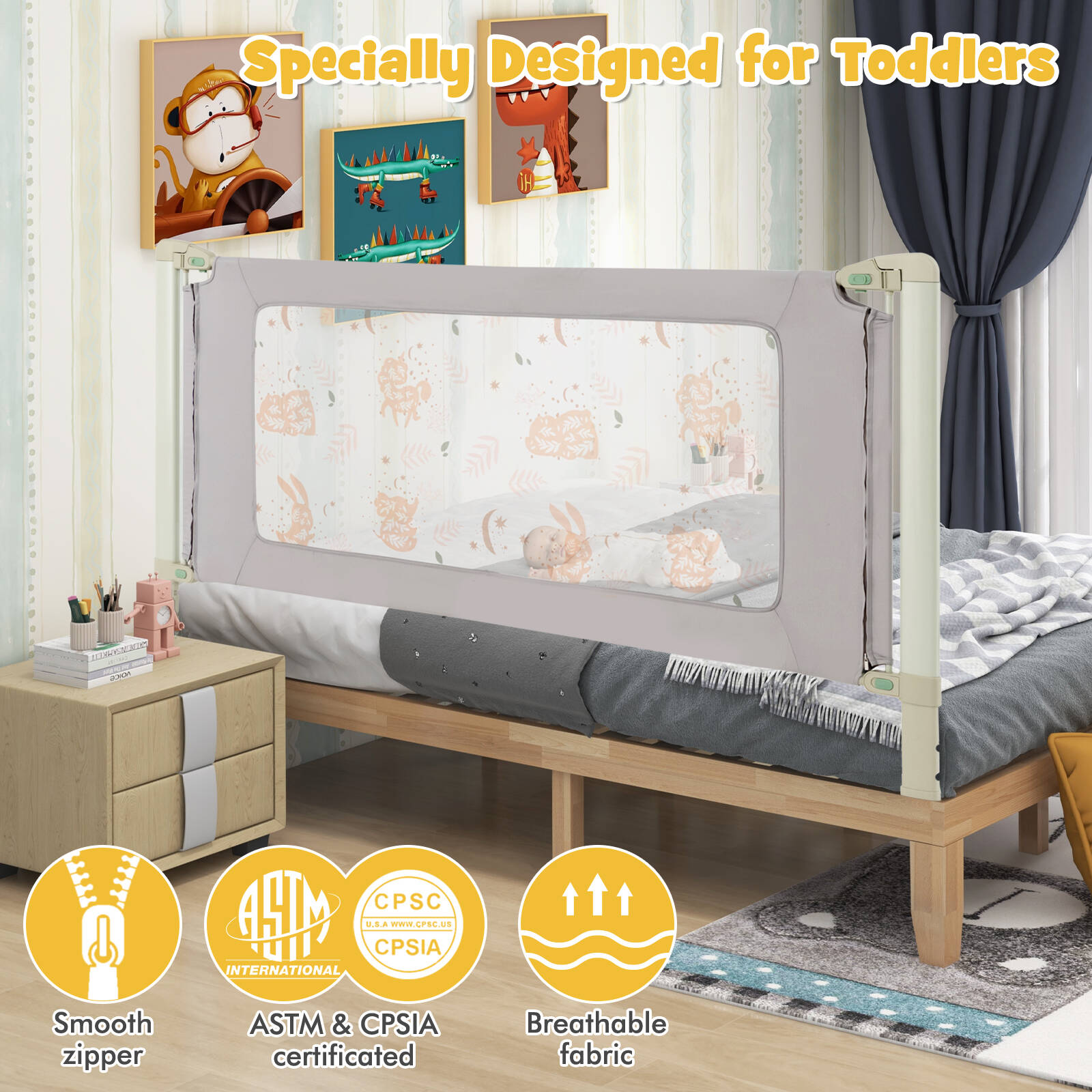Costway 2M Folding Baby Barriers Adjustable Bed Safety Rail Bunnings Australia