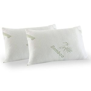 Royal Comfort Bamboo Memory Foam Pillow Twin Pack Hypoallergenic White, Green 56 X 36 X 10 Cm