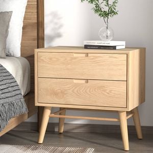 Homfurn Bedside Table With Drawers – Side End Table, Storage Cabinet Nightstand, Oak Finish, Easy Assembly