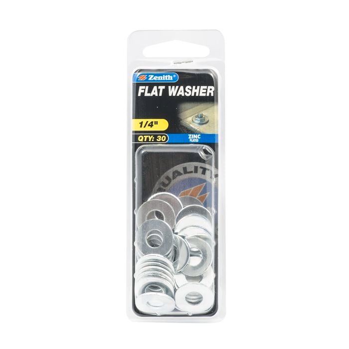 Zenith 1/4" Zinc Plated Flat Washers - 30 Pack