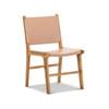 Casey Set of 2 Nude Tan Flat Leather Natural Teak Wood Dining Chairs