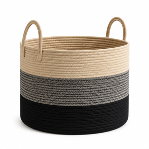 Altus 83L Extra Large Three-Tone Cotton Rope Storage Basket Laundry Hamper