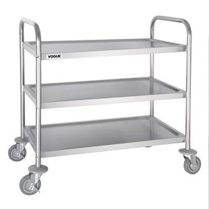 Vogue Stainless Steel 3 Tier Clearing Trolley Medium - Catering Trolleys (F994)
