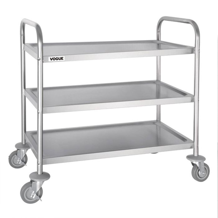 Vogue Stainless Steel 3 Tier Clearing Trolley Medium - Catering Trolleys (F994)