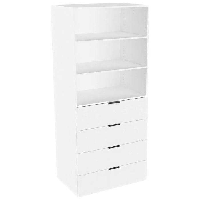 Lugna 2048 x 900 x 580mm White 2 Adjustable Shelf 4 Drawer Storage Cabinet