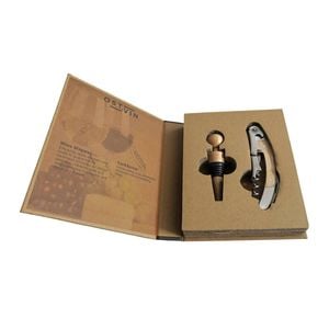 2pc NF Living Wine Gift Set Utensil Included 16x13cm Solid Brown