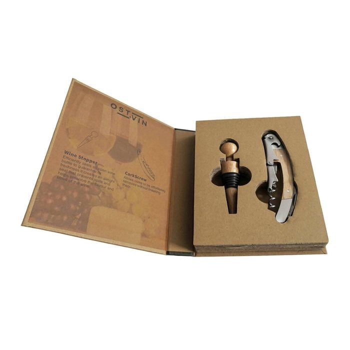 2pc NF Living Wine Gift Set Utensil Included 16x13cm Solid Brown