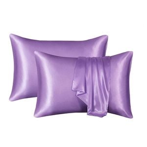 Catzon 2 Pcs Satin Pillowcases with Envelope Closure for Hair and Skin 51X102cm-Purple