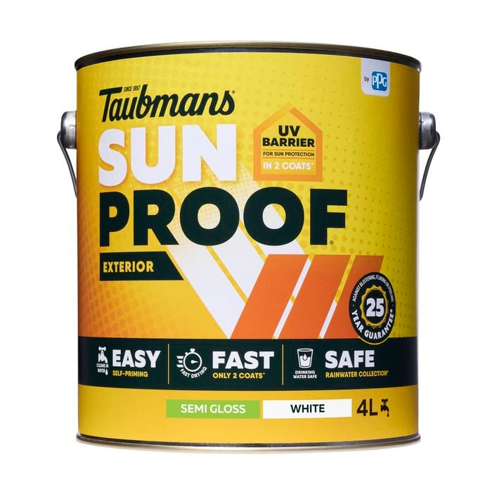 Taubmans 4L White Semi Gloss Sunproof Exterior Paint
