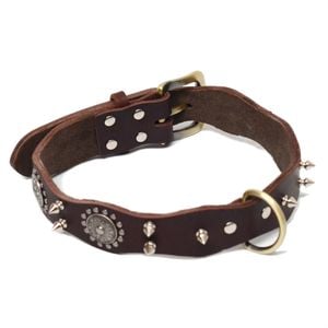 CottonMore Top Quality Handmade Genuine Leather Pet Dog Collar Spiked Brown - Medium