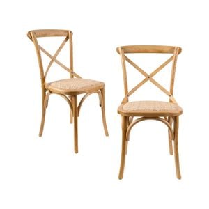Aster Crossback Dining Chair Set of 2 Solid Birch Timber Wood Ratan Seat - Oak