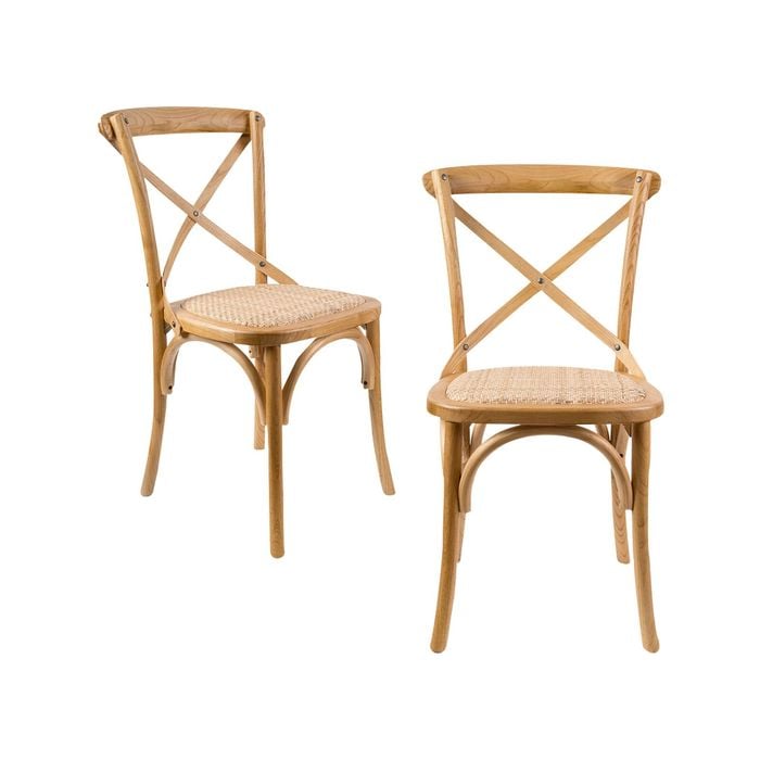 Aster Crossback Dining Chair Set of 2 Solid Birch Timber Wood Ratan Seat - Oak