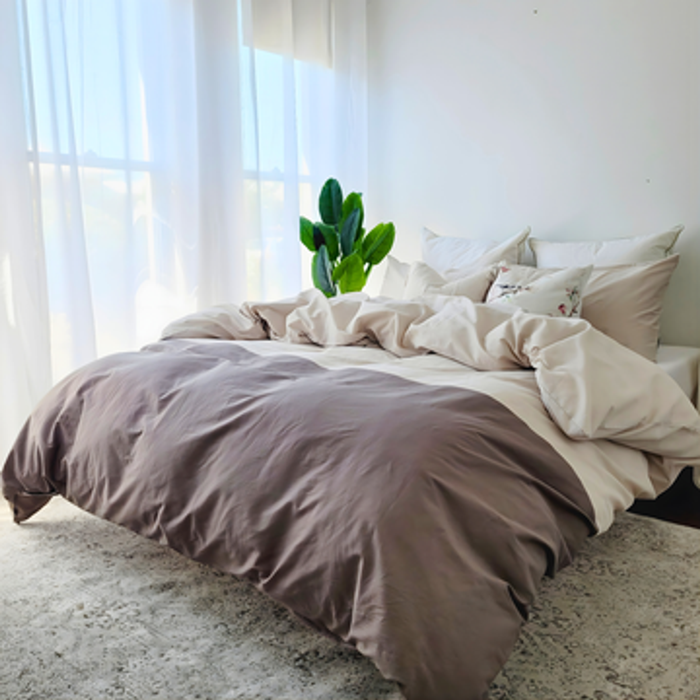 Single Quilt Cover Set – 100% Cotton – Doona Cover Set (CreamBrown)