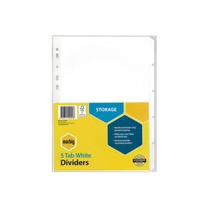 Marbig Manilla Reinforced Strip Dividers A4 (White) (5 Tab)