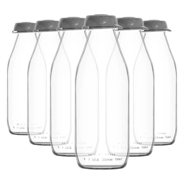 LAV Sute Glass Water Bottles with Silicone Lid - 1 Litre - Pack of 6