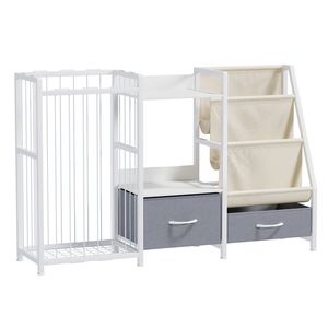 Ufurniture Kids Bookshelf with Toy Storage, Toddler Bookcase with Drawers and Stuffed Animal Organiser, White