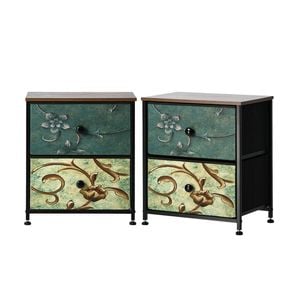 Oikiture 2pc Bedside Tables Fabric Storage Cabinet 2 Drawers Dresser Nightstand