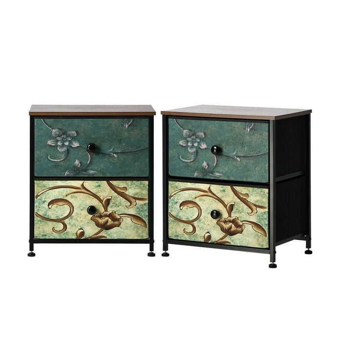 Oikiture 2pc Bedside Tables Fabric Storage Cabinet 2 Drawers Dresser Nightstand