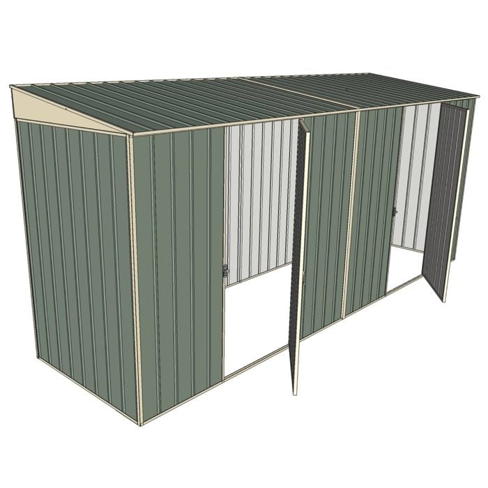 Build-A-Shed 1.2 x 4.5 x 2.0m Skillion Dual Single Hinged Side Doors Shed - Green