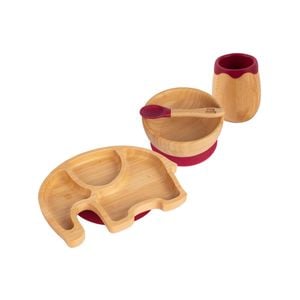 Tiny Dining 4pc Elephant Bamboo Suction Baby Feeding Set