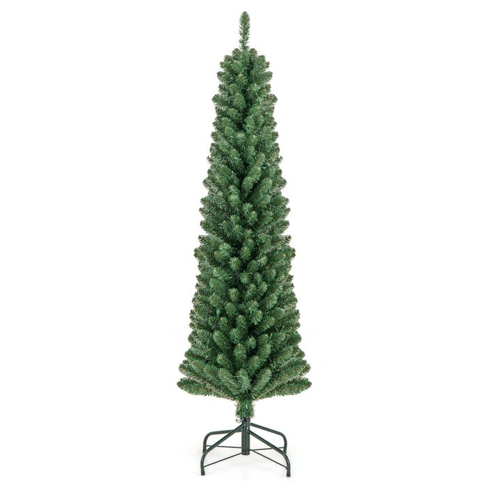 Costway 1.5M Pencil Christmas Tree w/295 Memory Wire Branch Tips Pre-Lit Decoration Tree