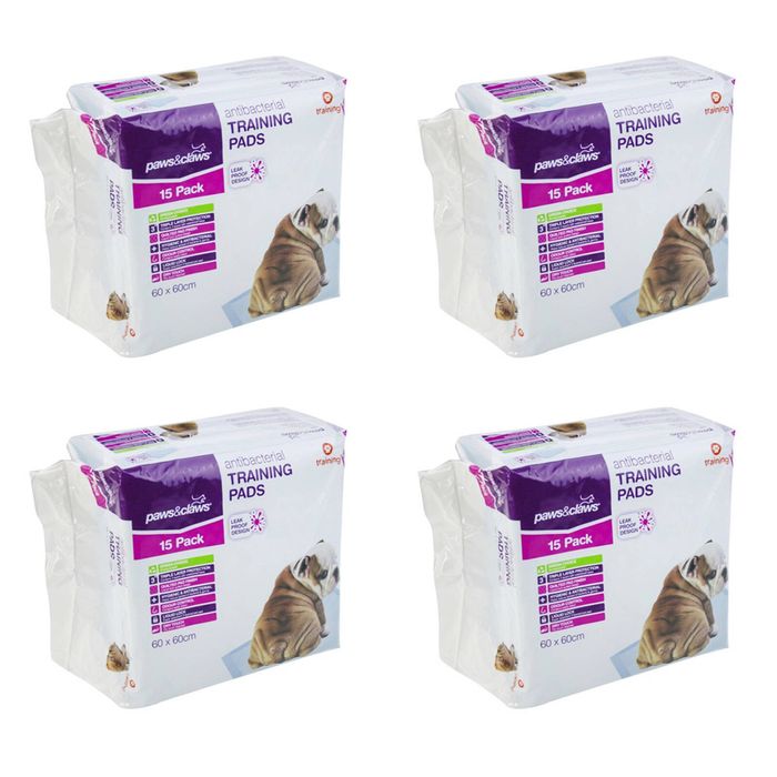 4x 15PK Paws & Claws 60x60cm Anti bacterial Pet/Dog Training Pads