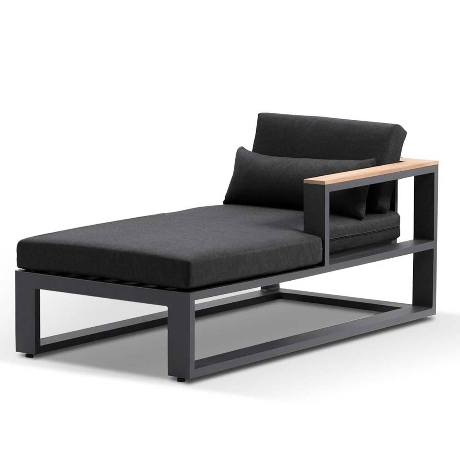 Balmoral Outdoor Aluminium and Teak Timber Daybed Lounge Charcoal - Denim Grey thumbnail 2