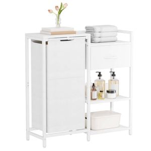 Advwin Laundry Hamper with Fabric Drawer and Shelves 60L White