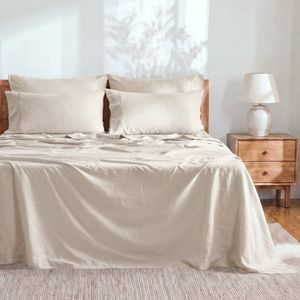 Dreamaker Linen Cotton Sheet Set Oatmeal - Queen Bed