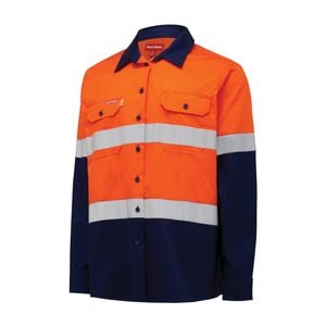 Hard Yakka Orange/Navy Women's Hi Vis Taped Long Sleeve Shirt - Size 20