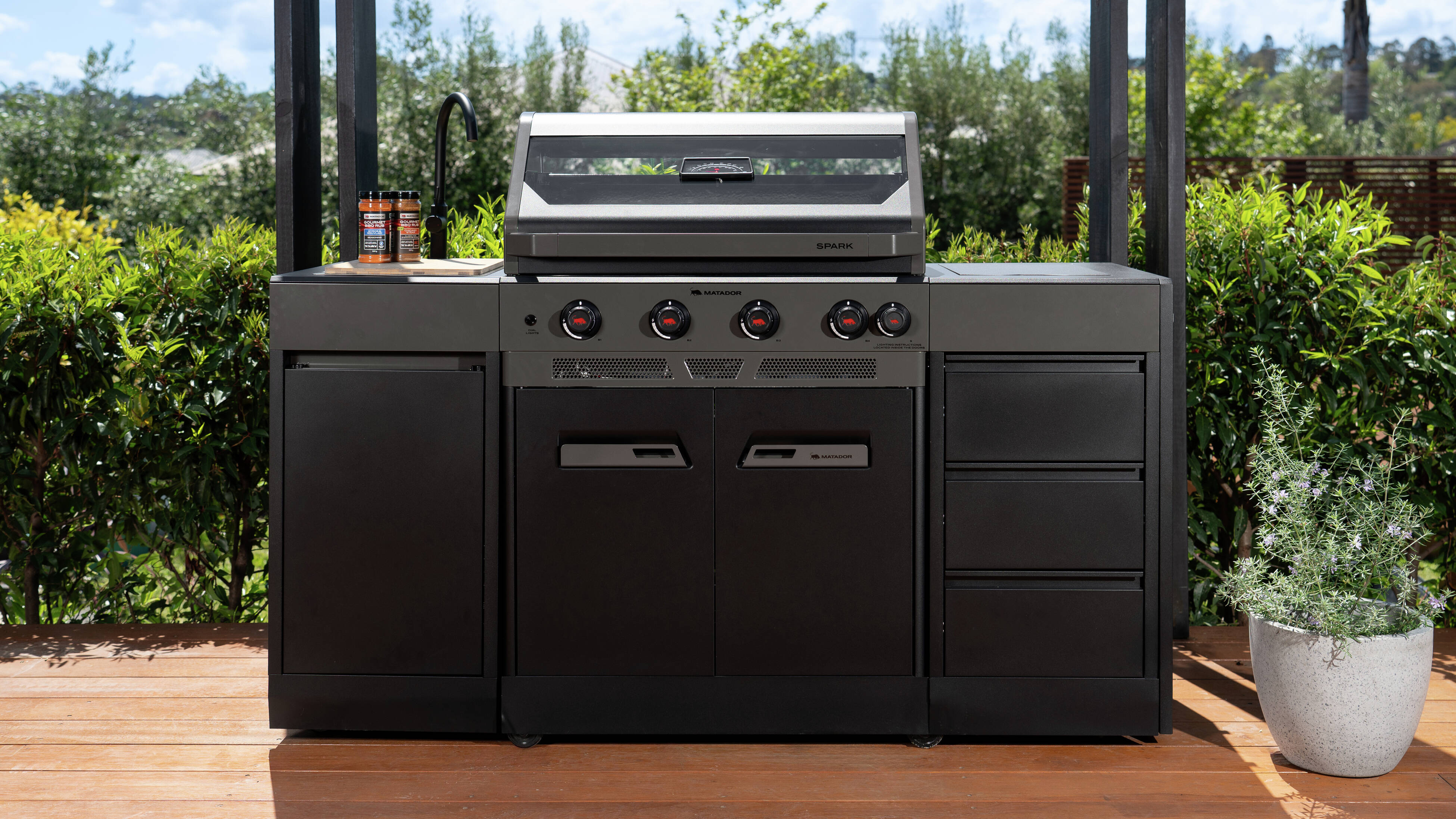 Matador outdoor kitchen setup with a black modular BBQ