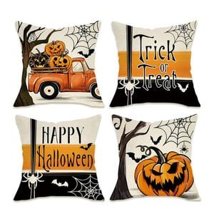 Catzon 4 Pcs Scary Throw Pillow Covers Linen Cushion Case for Decor 45X45cm