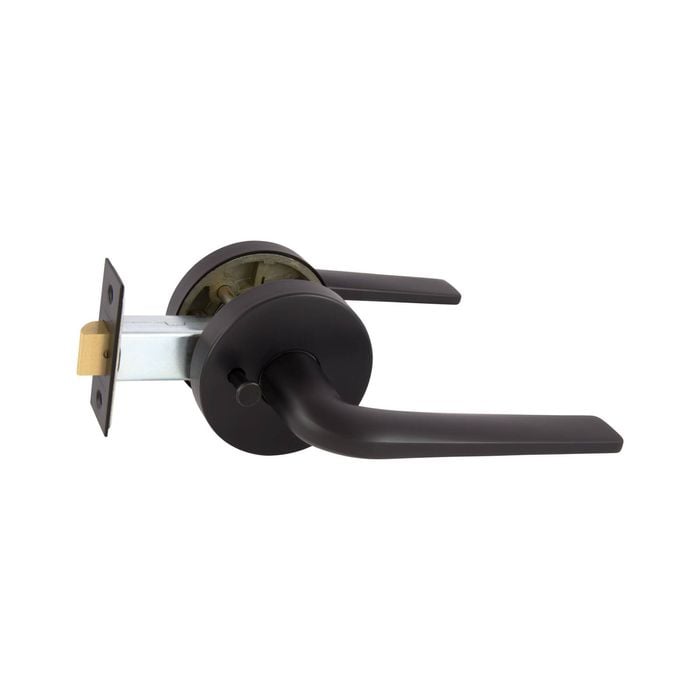 Schlage Matte Black Medio Plus Series Sierra Privacy Lever Set with QuickFix