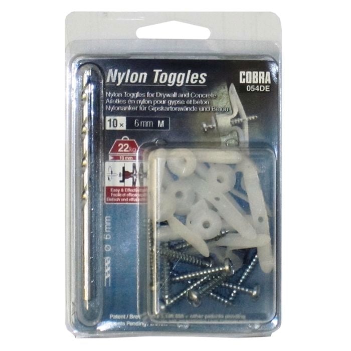 Cobra 6mm White Medium Nylon Toggle - 10 Pack