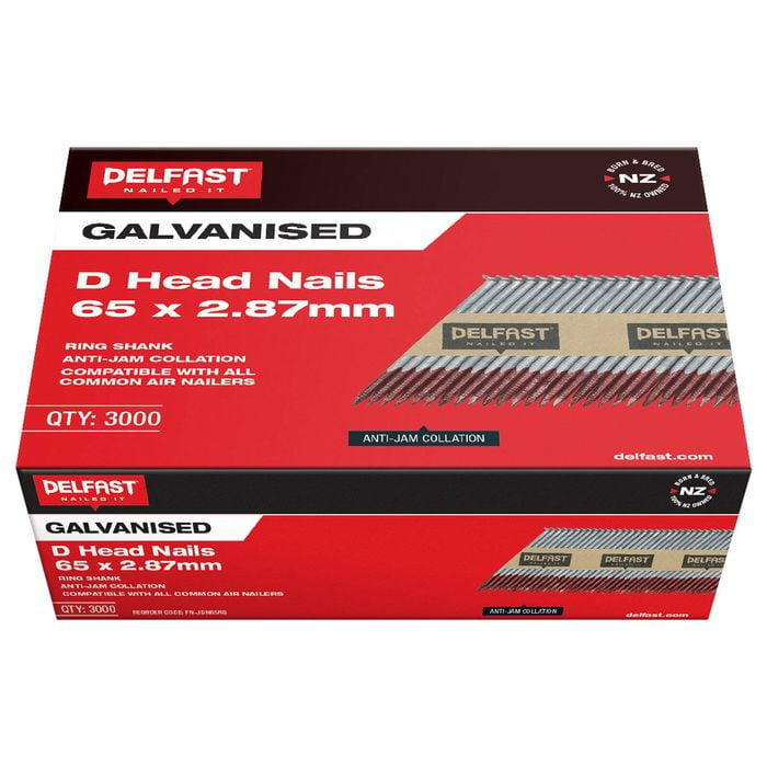 Delfast 65 x 2.87mm Ring Shank Galvanised D-Head Nail - 3000 Pack