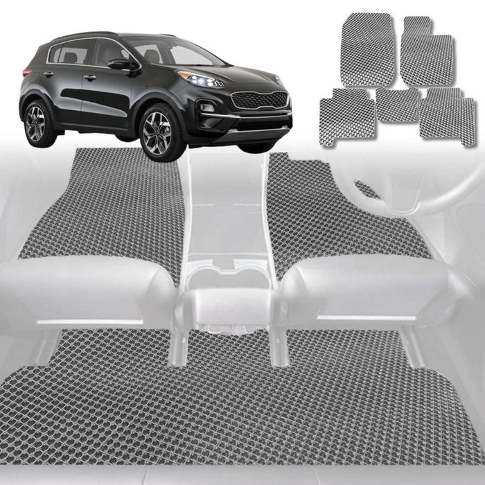 6D Diamond Car Floor Mats for Kia Sportage 2016-2021-Full Set-Grey-Outback GT