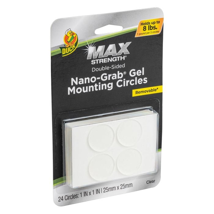 Duck 25mm x 25mm Clear Max Strength Nano Grab Mounting Circles, 24 Pack