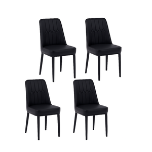 Foret Fabric Dining Chairs Grey Upholstered Seat Black Metal Legs Modern 4pcs