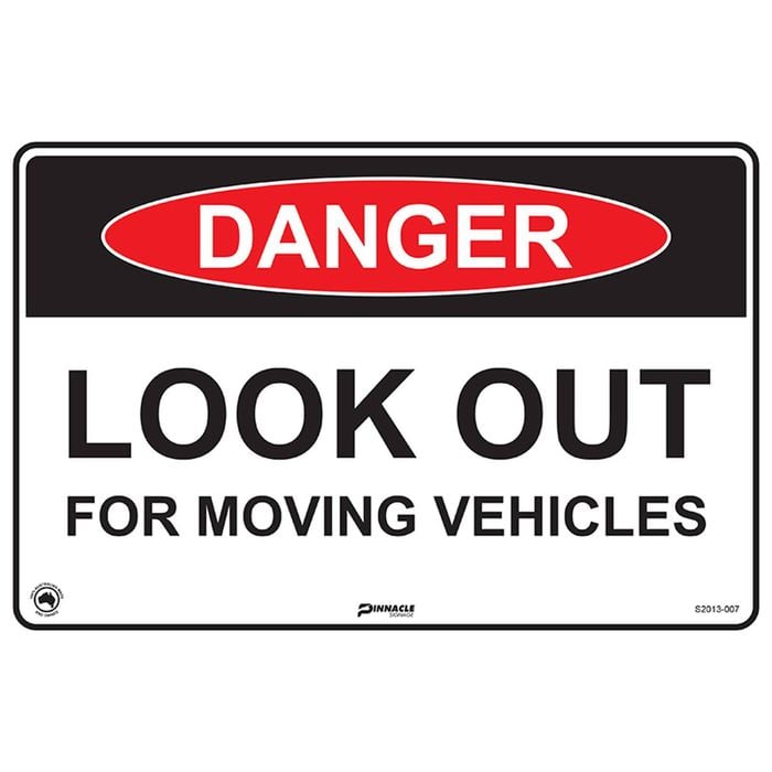 Pinnacle 300 x 200mm Poly Danger Look Out For Moving Vehicles Sign