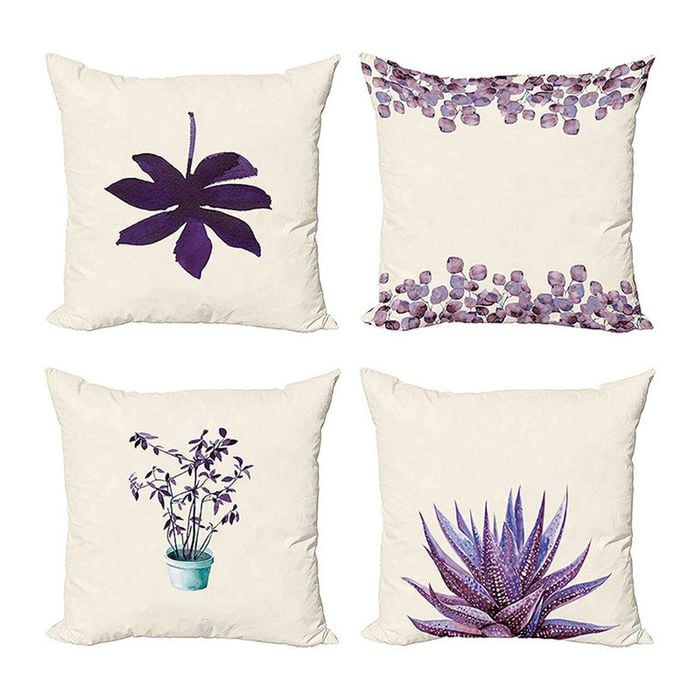 Catzon 4 Pcs Lavender Throw Pillow Covers Linen Summer Cushion Case for Sofa