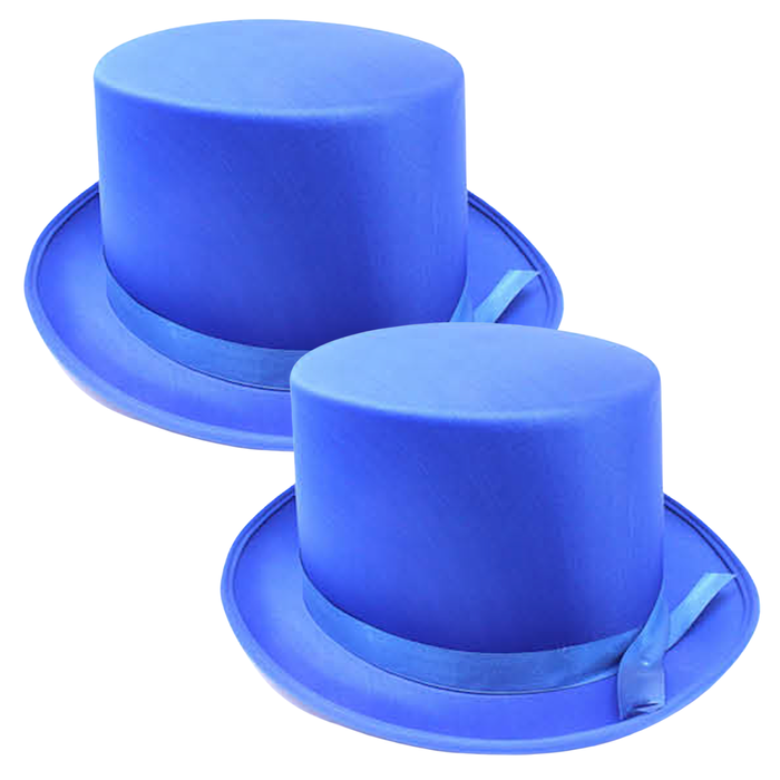 2x SATIN TOP HAT Costume Party Cap Fancy Dress Trilby Fedora One Size Blue