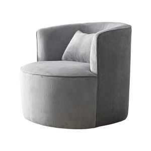 Arm Chair Grey Fabric Upholstery Stripe Design Sofa Wooden Structure Rotating Metal Chassis